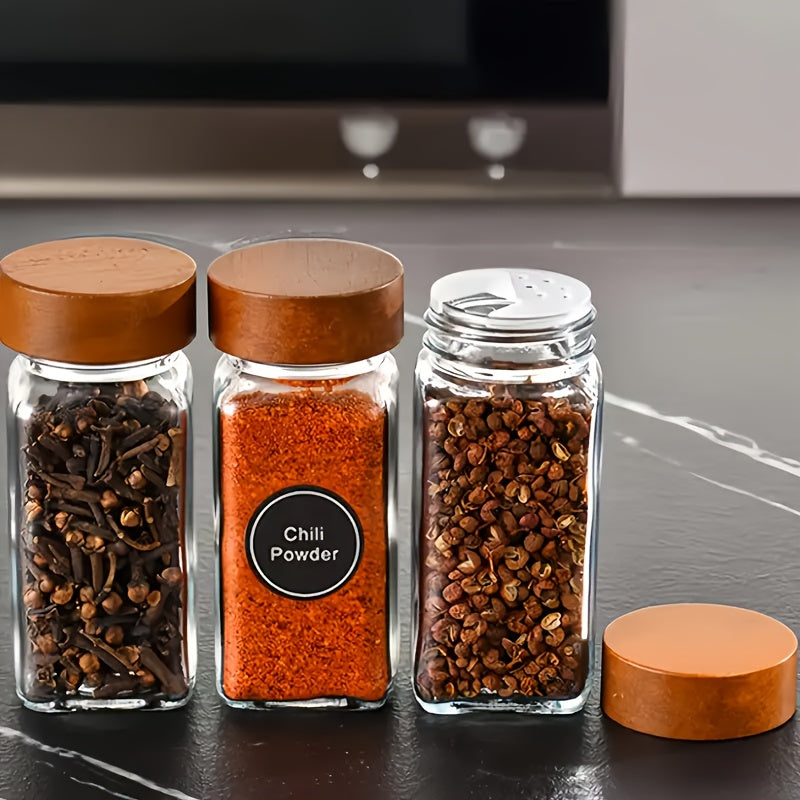 Versatile 4oz Glass Spice Jar Set – clear reusable pantry storage, 4oz Square Spice Jar Set with Acacia Wood Lids - 12 24pcs Includes Sticker, designed for American homes, daily convenience and practical gifting