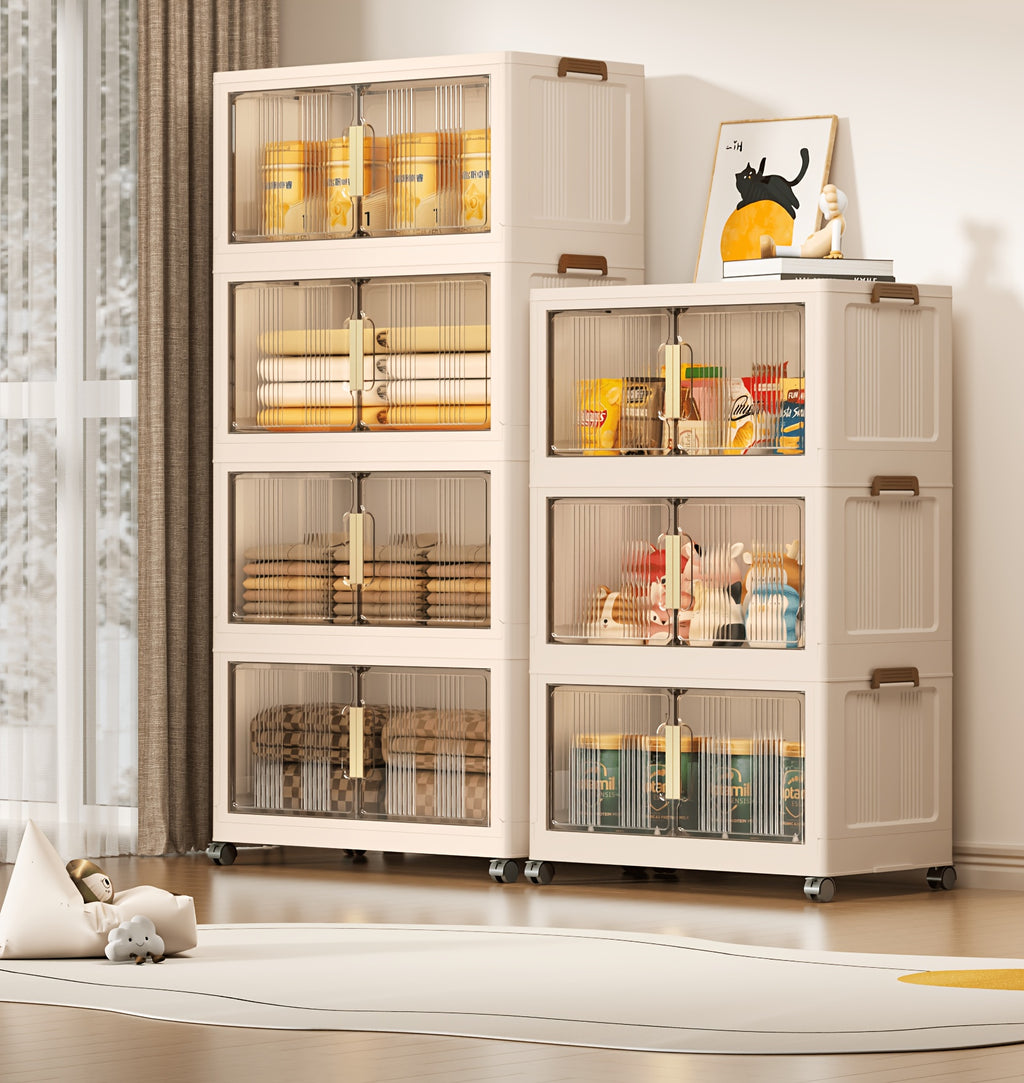 Premium Stackable Home Storage Bins – portable space-saving storage, 3 4 5-Tier Extra Large Folding Storage Cabinet - Plastic Storage Bins with Lids, designed for American homes, daily convenience and practical gifting