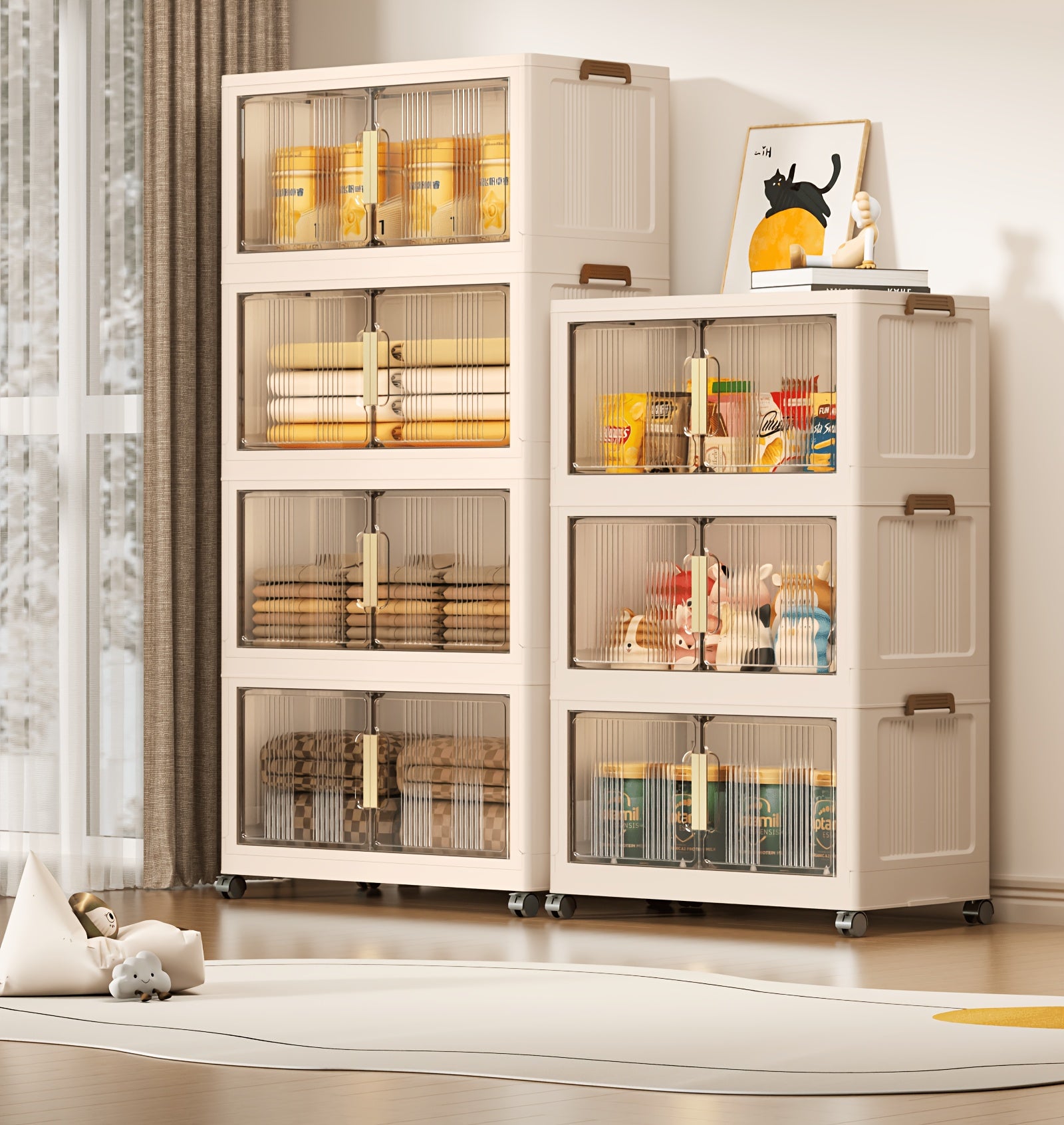 Premium Stackable Home Storage Bins – portable space-saving storage, 3 4 5-Tier Extra Large Folding Storage Cabinet - Plastic Storage Bins with Lids, designed for American homes, daily convenience and practical gifting