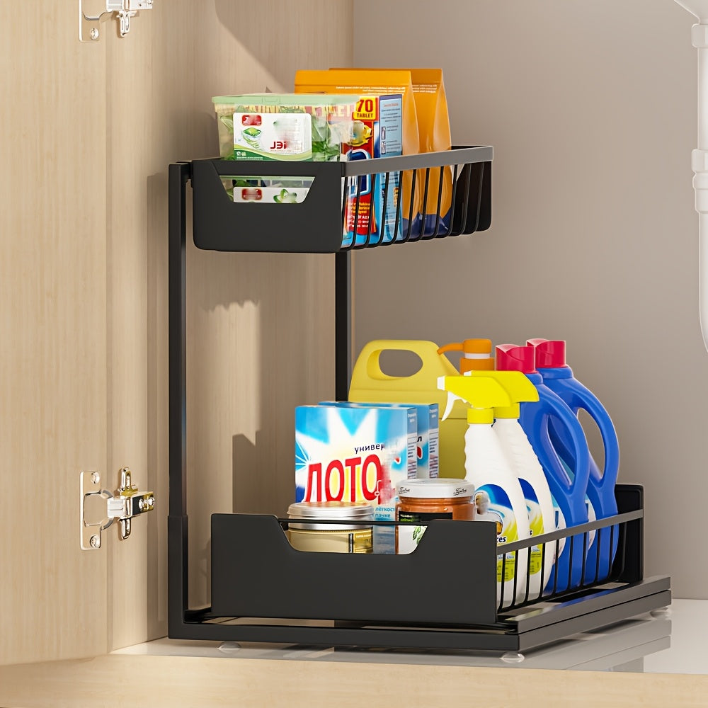 Versatile 1pack Pull-Out Cabinet Organizer – smooth-access cabinet organization, 2-Tier Sliding Under Sink Organizer Rack Kitchen Lower Sink Sorting Sliding Pull-out Cabinet Sorting, designed for American homes, daily convenience and practical giftin