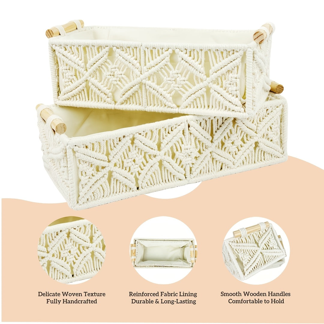Premium 2pcs Adjustable Home Storage Rack – durable multi-purpose storage, 2pcs Bohemian Handmade Macrame Storage Basket Set with Handles Multipurpose Organizer for Food Jewelry, designed for American homes, daily convenience and practical gifting