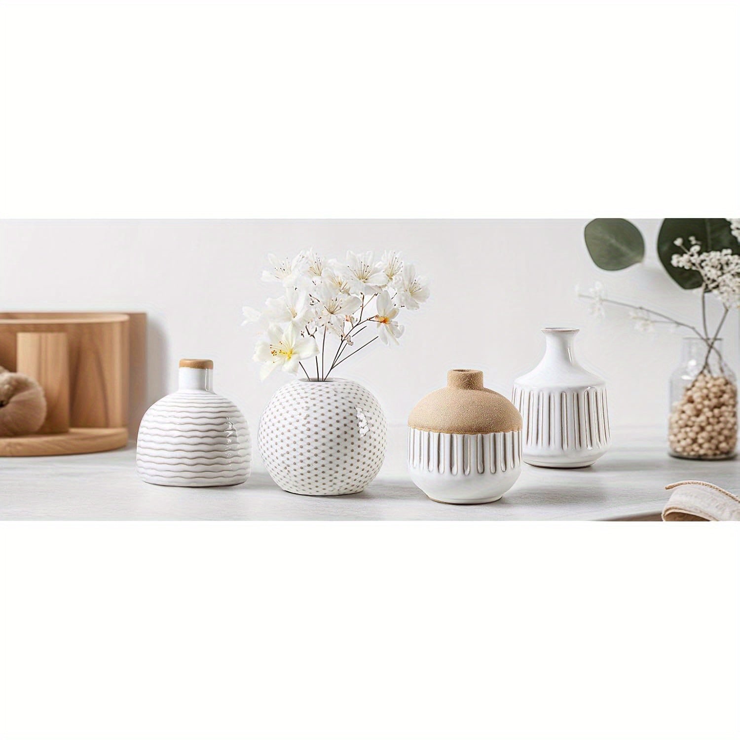 4pcs Bohemian Minimalist Small Ceramic Vases, Suitable for Bedrooms, Living Rooms, Offices, Fireplace Centers, Used as Farmhouse and Rural Retro Vase Home Decorations, and Various Holiday Gifts.