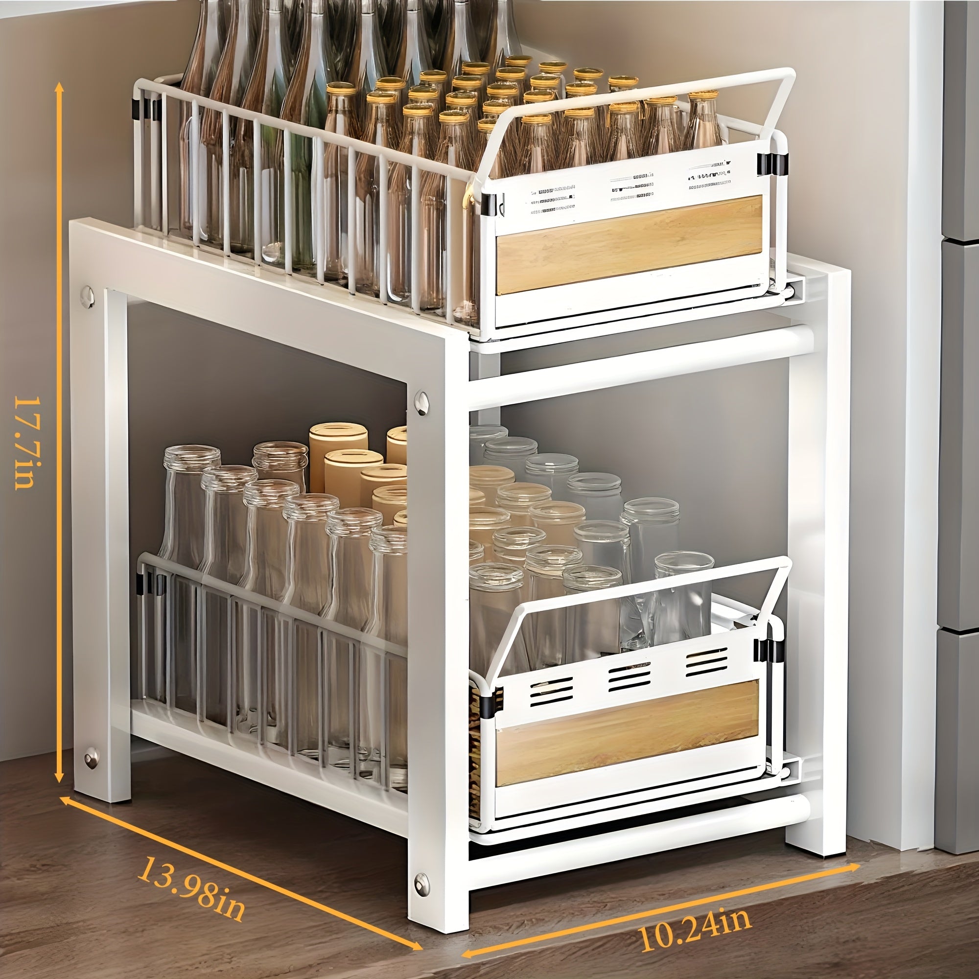 Home Living Essential – 1pc Big Black Pull Out Drawer for Kitchen Cabinet 2-Tier No Drill Roll Out