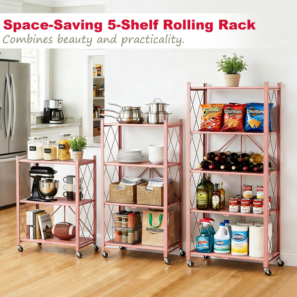 Premium Adjustable Home Storage Rack – durable multi-purpose storage, Foldable Metal Storage Rack Requiring No Installation Designed with Foldable Lockable Casters Practical And, designed for American homes, daily convenience and practical gifting
