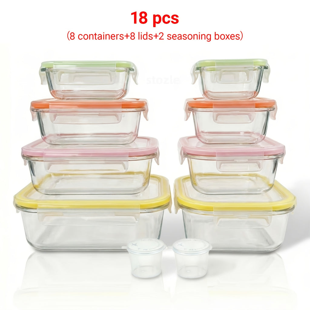Kitchen Essential – [Glass Food Storage Set] 18pcs Sealed Glass Food Storage Gift Box Set, with Air Holes on The Lids, Perfect for Salads, Fruits, Vegetables And Sandwiches, Lunch Box | Seal