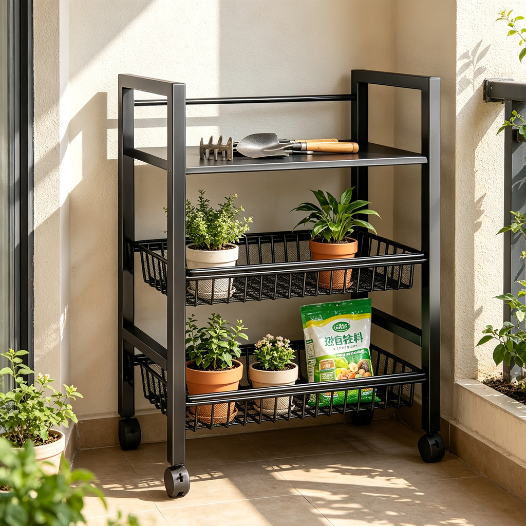 Smart Adjustable Home Storage Rack – durable multi-purpose storage, Kitchen Storage Shelf with Mesh Baskets Metal Frame Serving Cart with Wheels Rolling Baker, designed for American homes, daily convenience and practical gifting