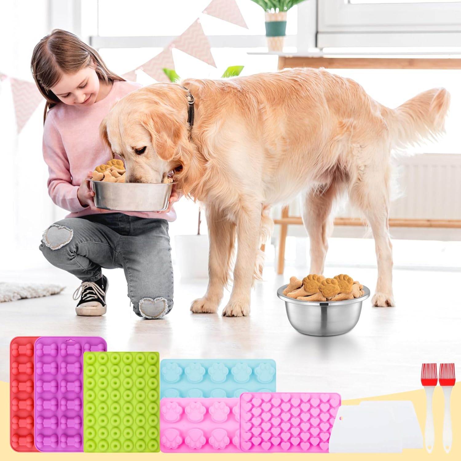 10Pack Silicone Baking Set with Scraper, Pastry Brush Dog Biscuits, Treats