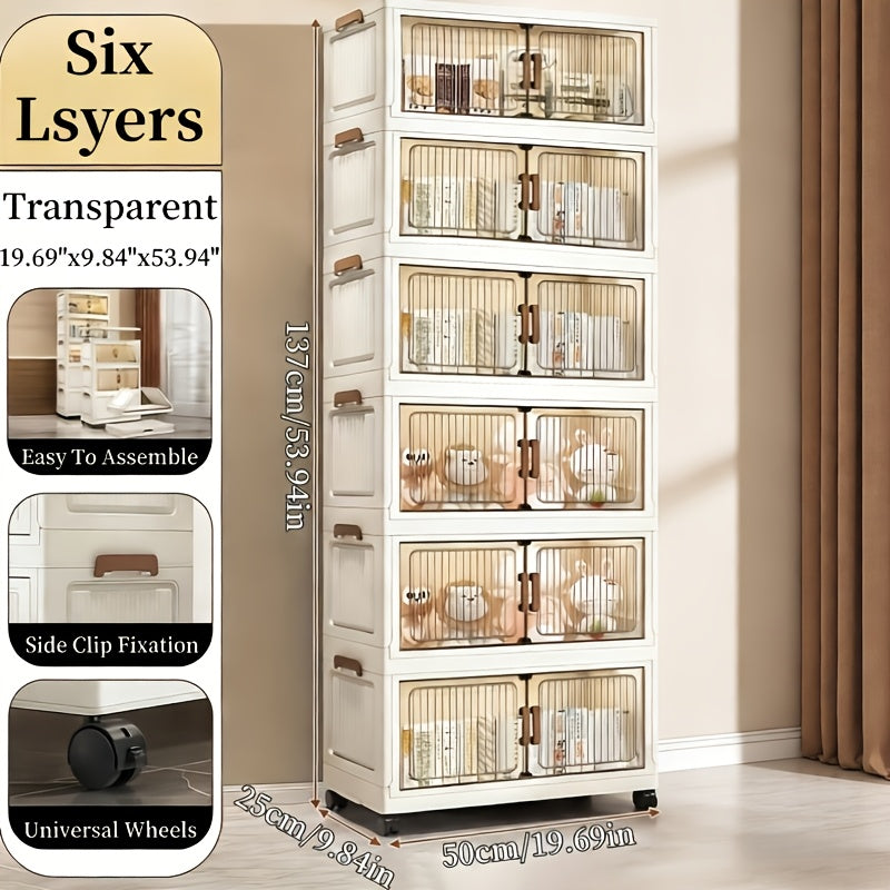 4/5/6 Layers Large-Capacity Stackable Lidded Storage Cabinet with Casters, Portable Foldable Plastic Wardrobe Organizer And Drawer Unit, Multifunctional Rolling Storage Box with Handles for Home Use, for in Living Rooms, Offices, Dormitories