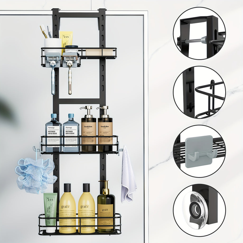 Modern 3 Tier Adjustable Home Storage Rack – durable multi-purpose storage, 3 Tier Bathroom Door Hanging Stainless Steel Shower Shelf No-Punch Height Adjustable Bathroom Door, designed for American homes, daily convenience and practical gifting