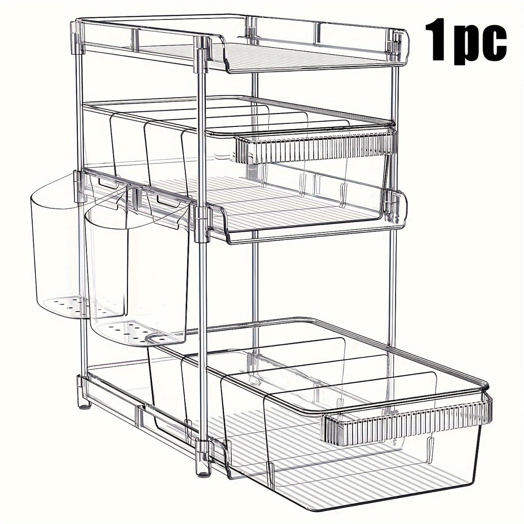 Compact 1pc Home Storage Organizer – space-saving everyday organization, 1pc Space-Saving Pull-Out Organizer - 3-Tier Clear Storage With Adjustable Dividers Multi-Purpose Slide-Out Under, designed for American homes, daily convenience and practical g