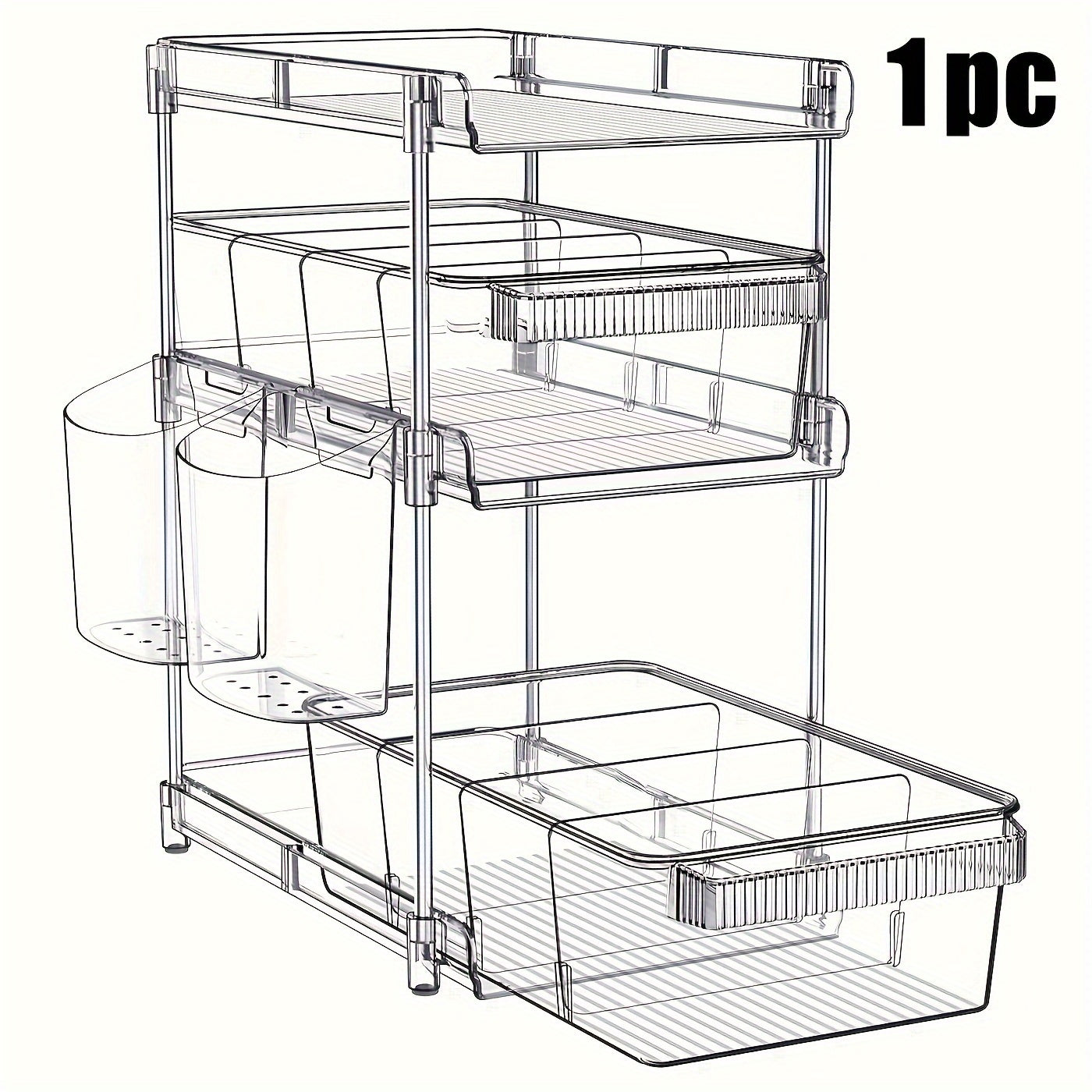 Compact 1pc Home Storage Organizer – space-saving everyday organization, 1pc Space-Saving Pull-Out Organizer - 3-Tier Clear Storage With Adjustable Dividers Multi-Purpose Slide-Out Under, designed for American homes, daily convenience and practical g