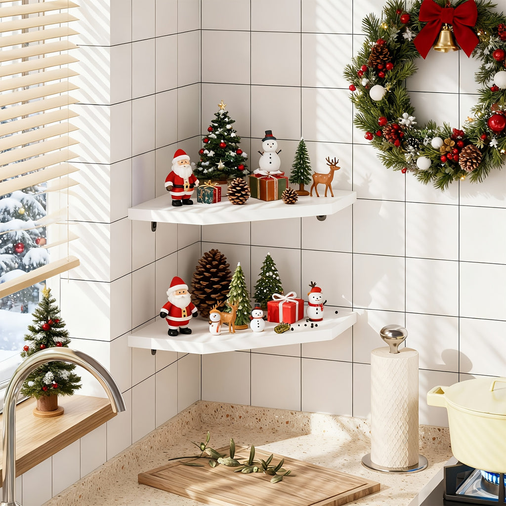 Bathroom Organizer – TOMNK 13.9-Inch Floating Corner Shelves 2/6pcs, Wall Mounted Storage Organizer for Bedroom, Living Room, Bathroom, Display Shelf for Mini Plant, Office Bookshelf(White/B