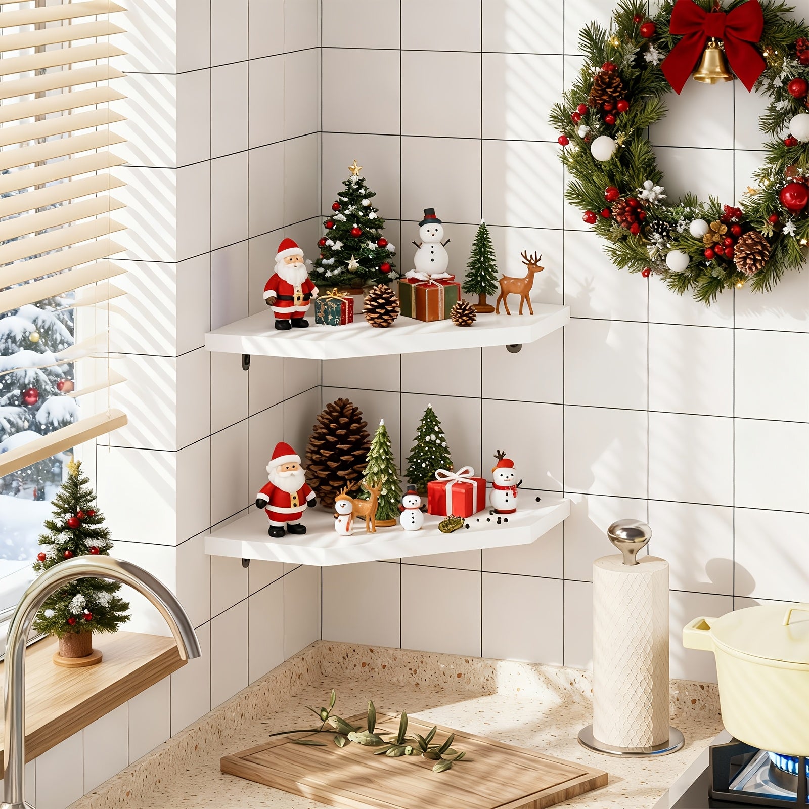 Bathroom Organizer – TOMNK 13.9-Inch Floating Corner Shelves 2/6pcs, Wall Mounted Storage Organizer for Bedroom, Living Room, Bathroom, Display Shelf for Mini Plant, Office Bookshelf(White/B