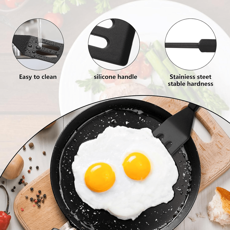 4pcs Silicone Spatula Set | Slotted & Solid, Heat Resistant, Non-Stick, Red & Black, Ideal for Baking, Mixing, Flipping Pancakes, Eggs, Stirring Sauces, Home Kitchen Gadgets