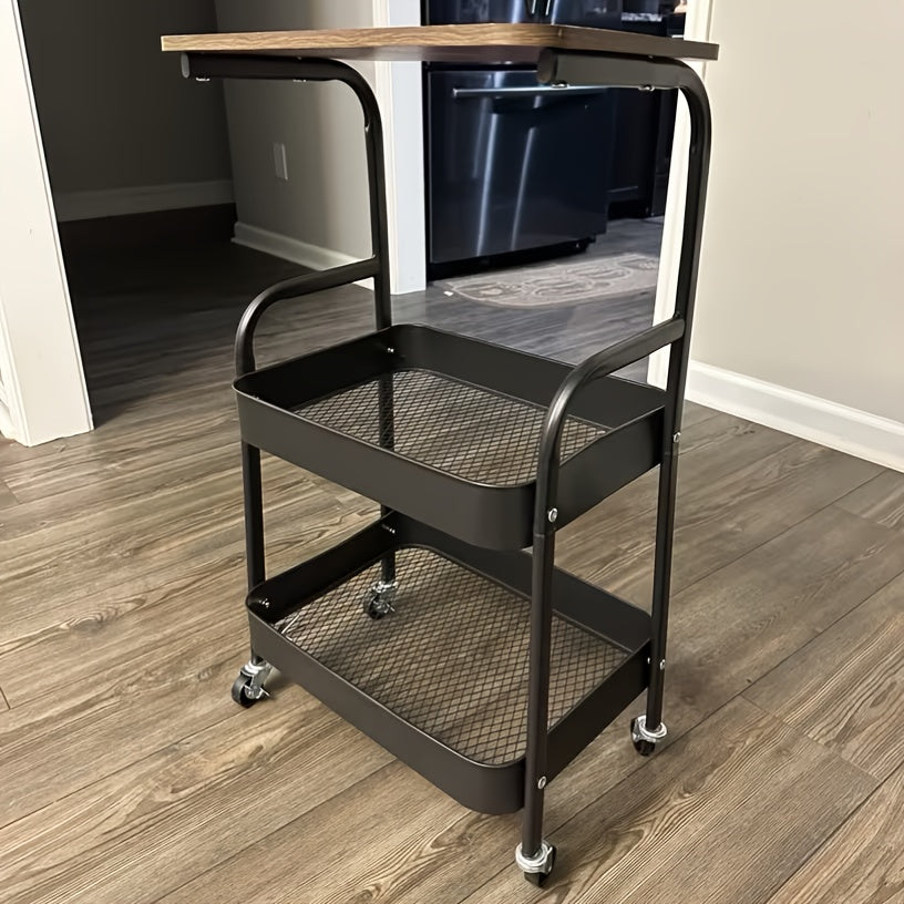 Three-Tier Rolling Cart, Detachable Storage Rack, Snack Storage Stand, Portable Wheels, Multi-Tier Cart - for Bedroom, Kitchen, Bathroom, Household Supplies, Kitchen Storage Cart