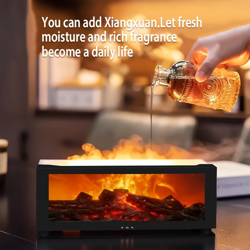 Local Warehouse USB-Powered Simulated Flame Fireplace Humidifier, with Periodic Shut-off Function, Warm Ambient Lighting, and the Ability to Add Aromatic Essential Oils. Suitable for Homes, Schools, Offices, and as a Holiday Gift. An Ideal Choice