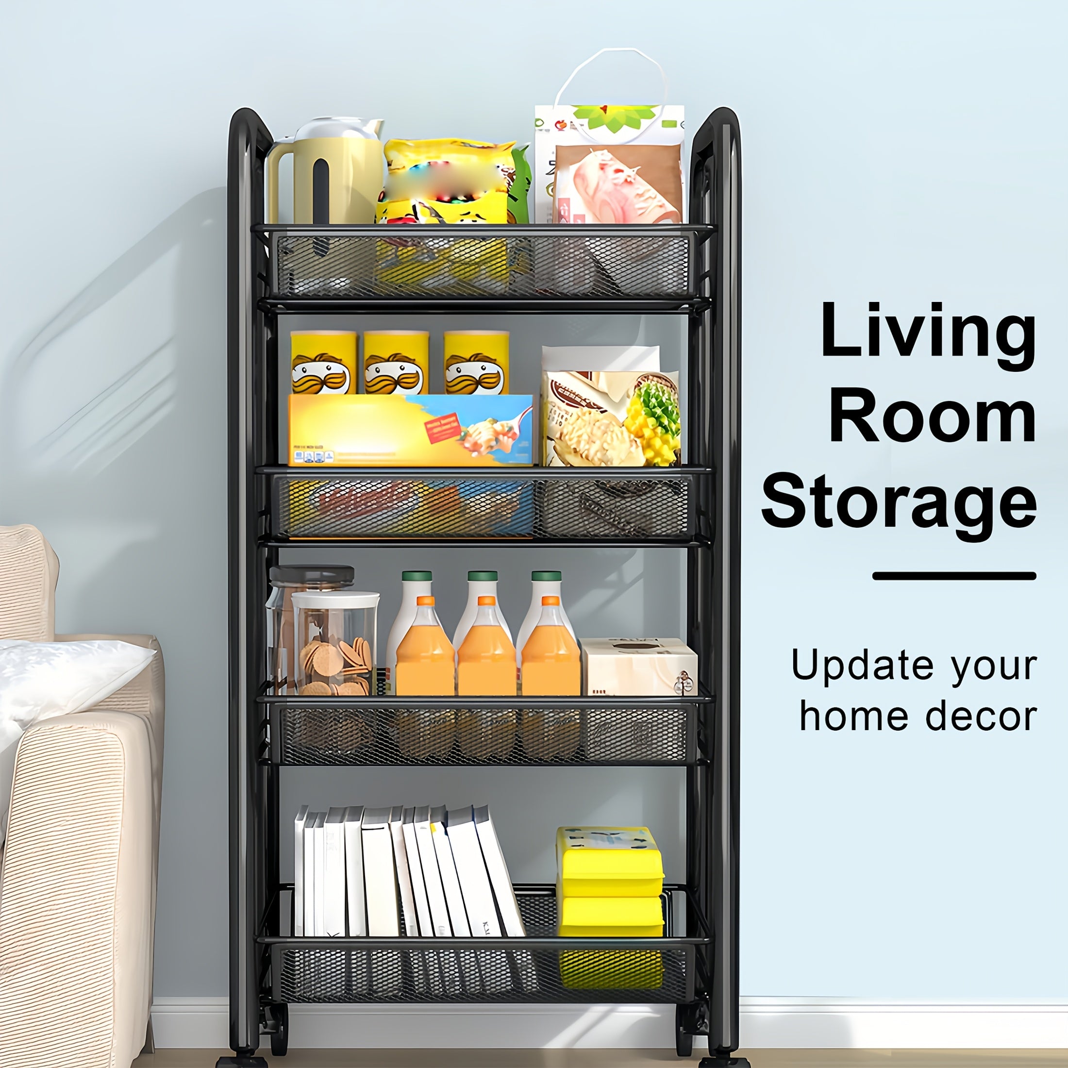 Versatile 1pc Adjustable Home Storage Rack – durable multi-purpose storage, 1pc 3 4 5 Tier Swivel Kitchen Storage Cart - Durable Carbon Steel Storage, designed for American homes, daily convenience and practical gifting