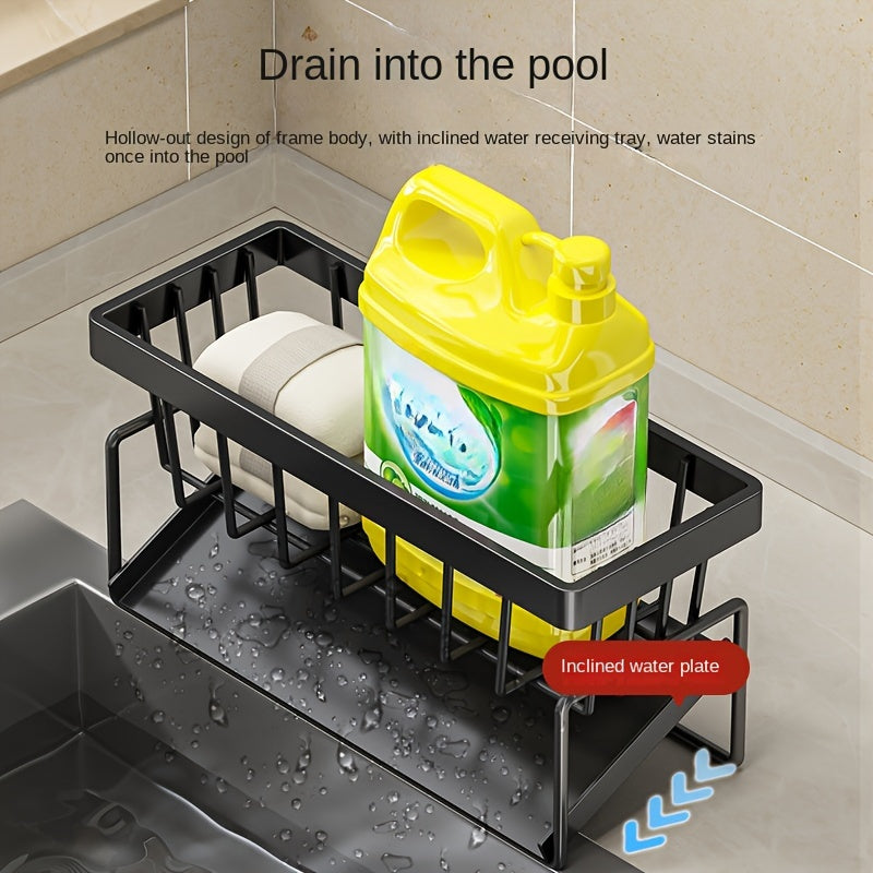 Kitchen Essential – High Quality Kitchen Sponge Rack Above Sink, Carbon Steel and Plastic Dishwasher Rack, Multifunctional Towel and Sponge Storage Rack, Space Saving Home Organizer -9.06x4.