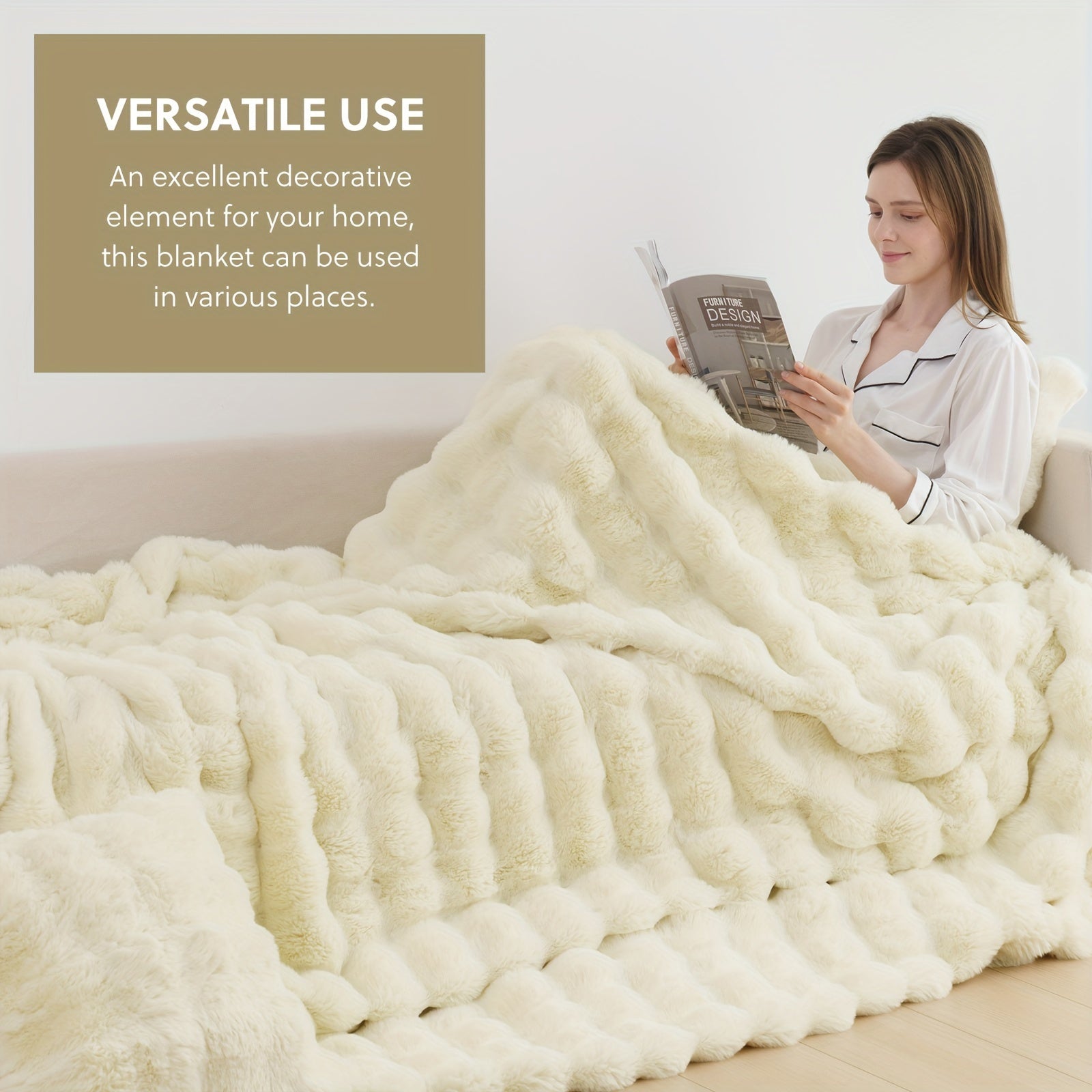 Throw Blanket – 1pc Orhopui Faux Rabbit Fleece Blanket, Soft Warm Throw Blanket, For Bedroom Guest
