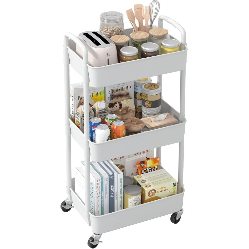 Smart Adjustable Home Storage Rack – durable multi-purpose storage, 3-Tier Plastic Rolling Utility Cart with Handle Multi-Functional Storage Trolley for Office Living Room, designed for American homes, daily convenience and practical gifting