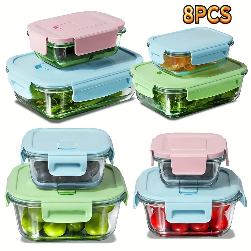 Food Storage Containers – leak-resistant reusable meal prep, 8pcs Borosilicate Glass Food Storage Containers
