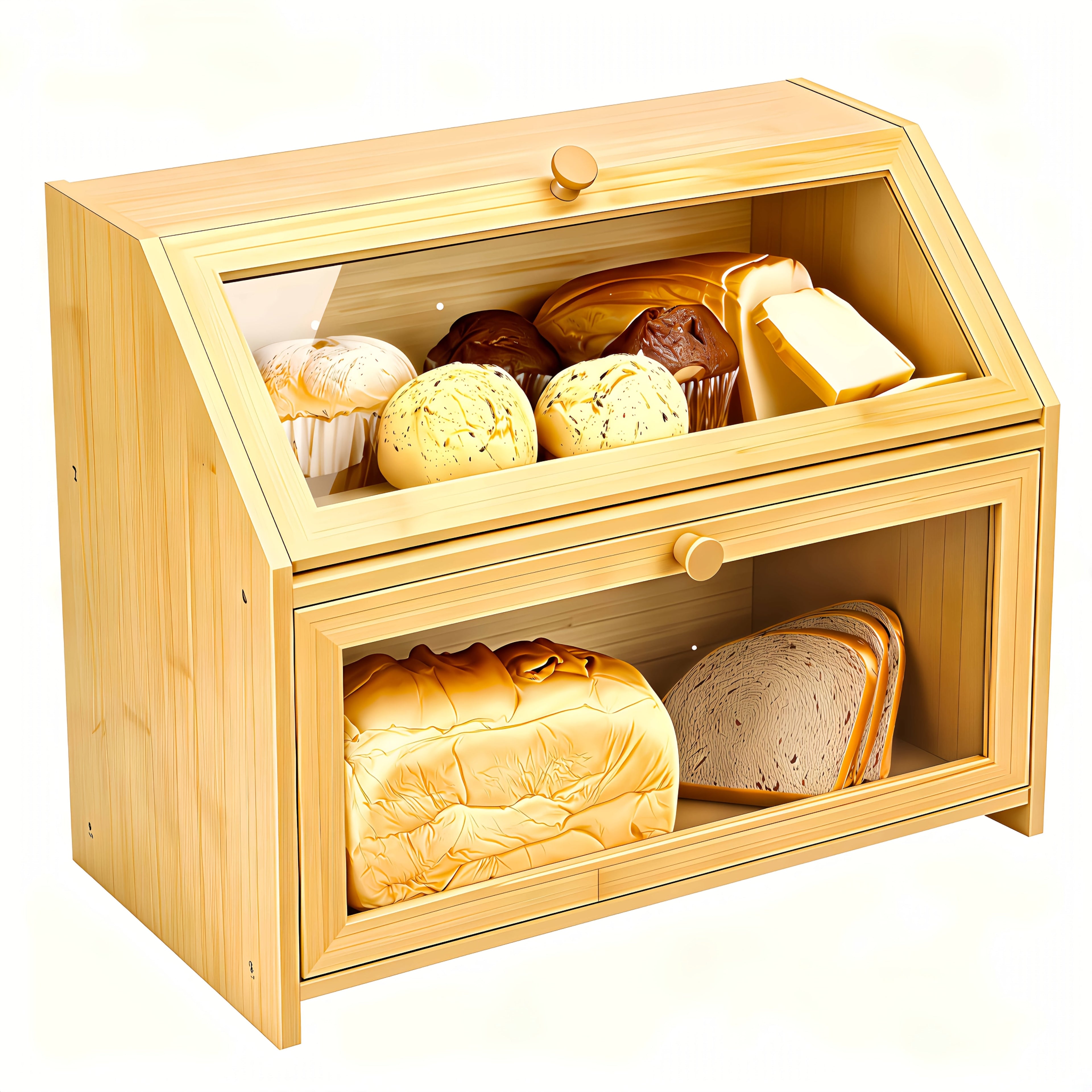 Countertop Bread Box With Transparent Window |Double-Layer Bread Storage Box For Kitchen | Large-Capacity Food Storage Container.
