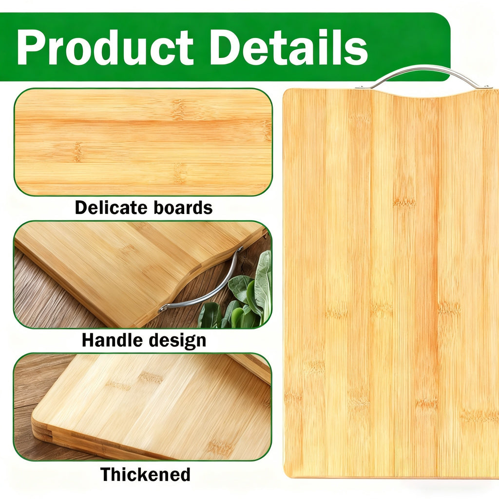 2-Pack Bamboo Cutting Boards Set 12.6X8.66inch And 15.75X11.02inch Dual Size Kitchen Chopping Boards for Food Prep