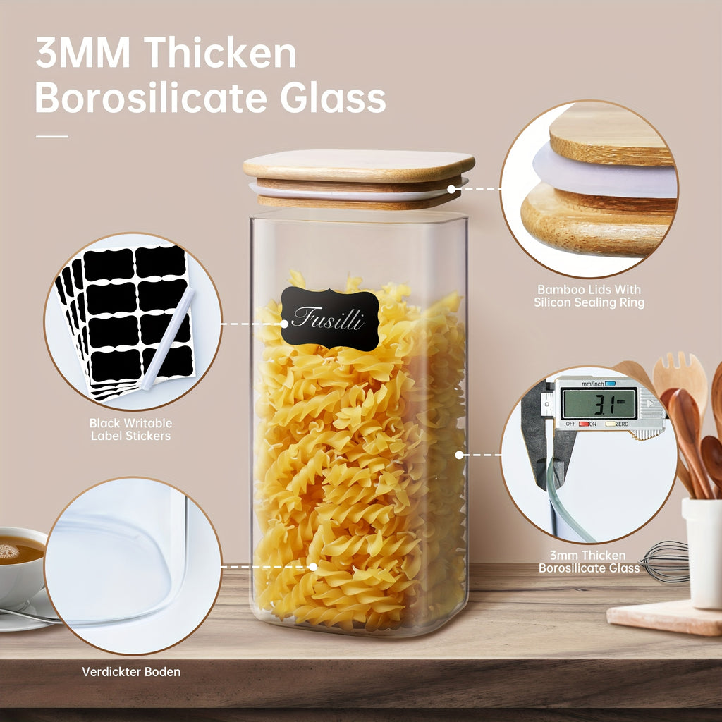 Modern 80oz Airtight Storage Jar Set – clear reusable pantry storage, Square Glass Jars With Bamboo Lids - 80oz X1 42oz X2 27oz X2 Airtight, designed for American homes, daily convenience and practical gifting