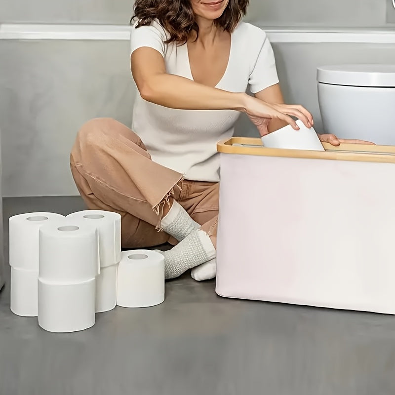 Smart Stackable Home Storage Bins – portable space-saving storage, Bamboo Toilet Paper Holder - Modern Bathroom Storage Cabinet Container Andkerchief Storage Box Laundry, designed for American homes, daily convenience and practical gifting