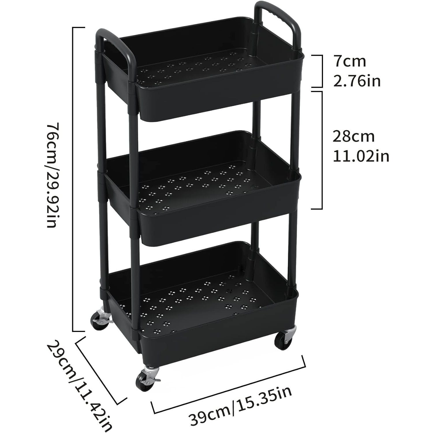 Smart Adjustable Home Storage Rack – durable multi-purpose storage, 3-Tier Plastic Rolling Utility Cart with Handle Multi-Functional Storage Trolley for Office Living Room, designed for American homes, daily convenience and practical gifting