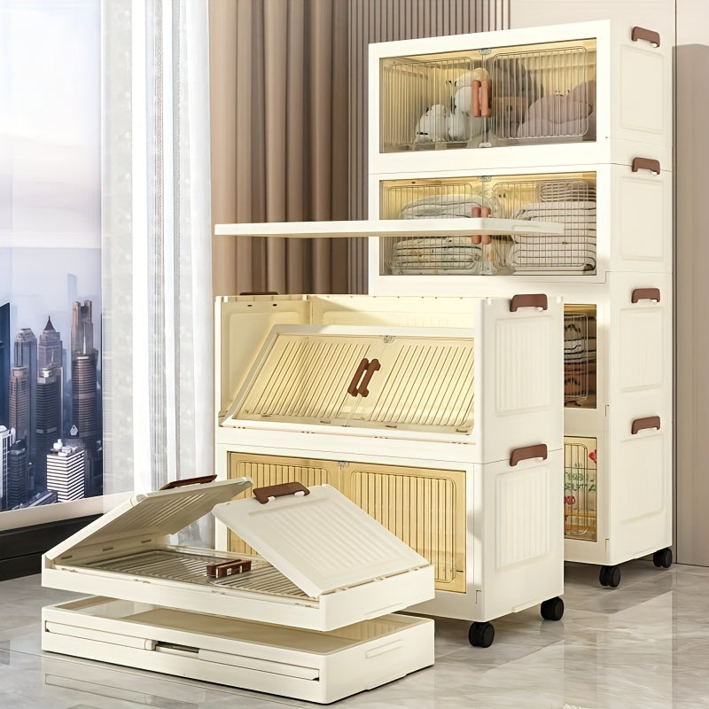 4/5/6 Layers Large-Capacity Stackable Lidded Storage Cabinet with Casters, Portable Foldable Plastic Wardrobe Organizer And Drawer Unit, Multifunctional Rolling Storage Box with Handles for Home Use, for in Living Rooms, Offices, Dormitories