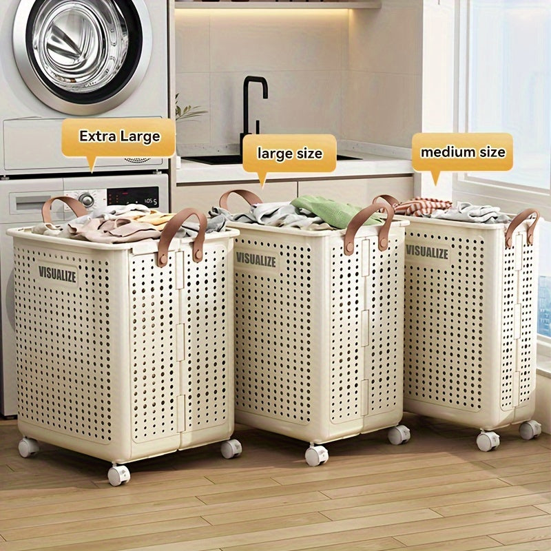 Easy-Access Stackable Home Storage Bins – portable space-saving storage, Extra Large Foldable Laundry Basket With Wheels Breathable Plastic Rolling Laundry Hamper With Faux, designed for American homes, daily convenience and practical gifting