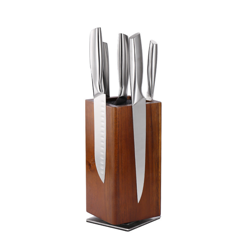 1pc 360° Rotating Magnetic Knife Holder with Wooden Base & Magnetic Suction Cup Mount - Space-Saving Vertical/Horizontal Knife Storage, Secure Magnetic Grip, One-Touch Operation, Compatible with Chef, Paring, Bread Knives - Modern Kitchen Organizer