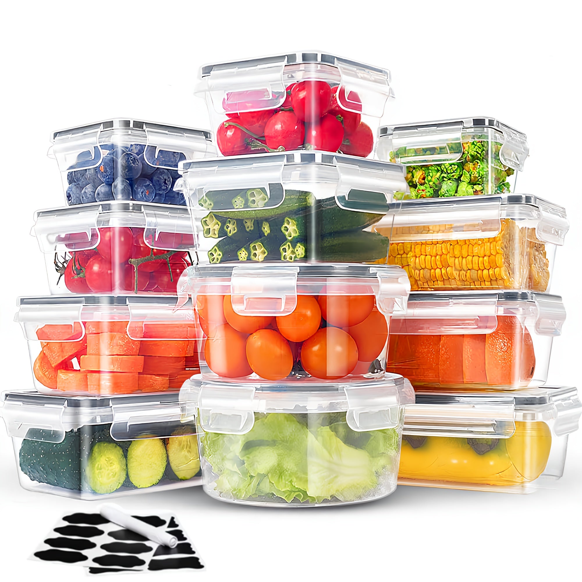 Kitchen Essential – [Airtight Food Storage] 50/48/24/12 Pcs Airtight Food Storage Containers. Plastic Refrigerator Storage Containers for Meal Prep, Vegetables & Fruits. Kitchen Storage, wit