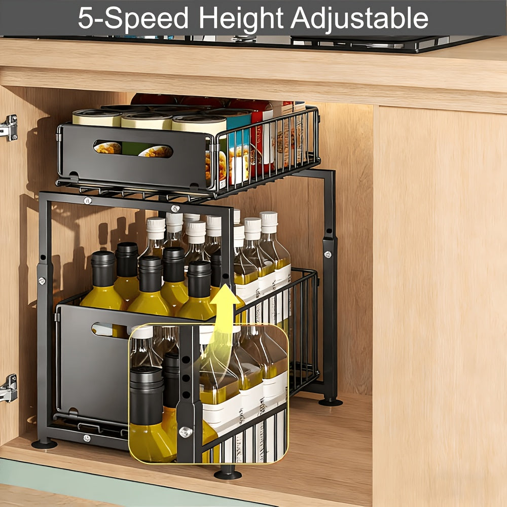 Premium Adjustable Home Storage Rack – durable multi-purpose storage, 2-Tier Pull-Out Organizers Space-Saving 2-Tier Under Sink Organizer with Adjustable Height Sturdy Carbon Steel, designed for American homes, daily convenience and practical gifting