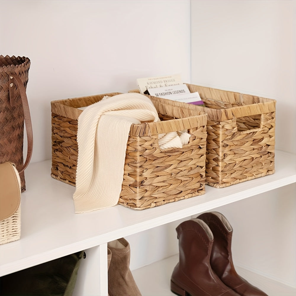 Natural Wicker Storage Basket, Wicker Basket for Organization, Built-in Handle Storage Basket, Wind Chime Holder, Gift, Shelf Baskets