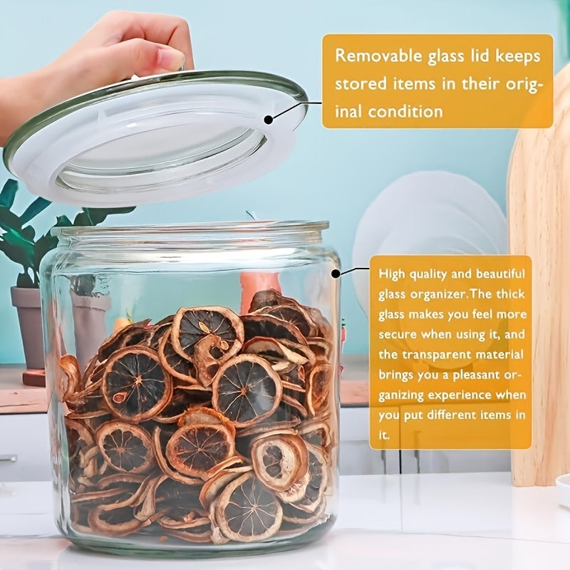 2-Piece Glass Pantry Jar Set with Flip-Top Lid - Reusable Round Container for Cookies, Candy, Pasta - Hand Wash Only