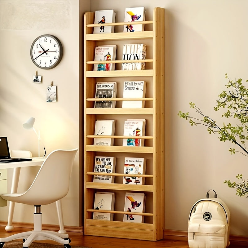 Home Storage Organizer – 2/3/4/5/6-Tier Solid Wood Bookshelf, 0 Formaldehyde, Over-the-Door Bookshelf, Ultra-Thin Narrow Design, Wall-Mounted Storage Shelf for Living Room, Study, Bedroom, S