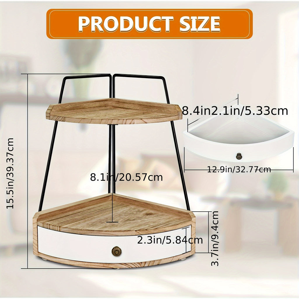 Modern 2 Tier Stackable Storage Drawer – smooth-access cabinet organization, 2 Tier Bathroom Counter Organizer Wood Bathroom Organizer Countertop with Drawer Corner Storage Shelf, designed for American homes, daily convenience and practical gifting