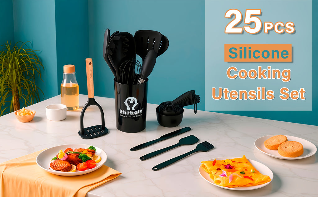 Kitchen Essential – 25pcs Set of Silicone Cooking Tools, Featuring Nonstick Utensils with Wooden Handles, Heat-Resistant Spatulas for Culinary Use, And Silicone Kitchen Gadgets Including Spo