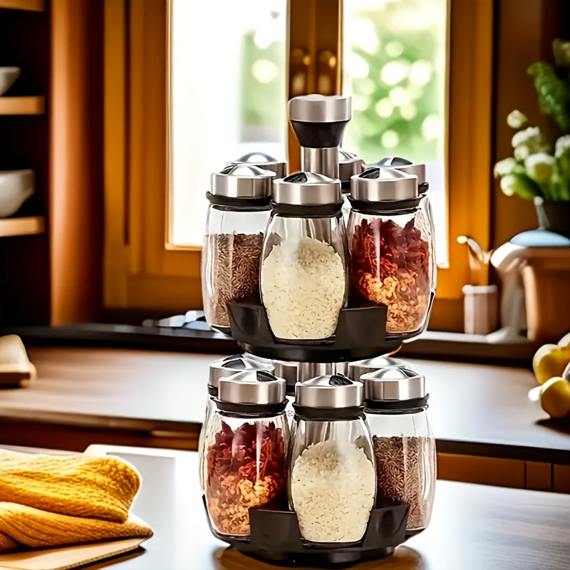 Versatile Airtight Storage Jar Set – clear reusable pantry storage, 7 in 1 14-In-1 Seasoning Bottle Rotating Seasoning Bottle Kitchen Supplies Hotel Household Seasoning, designed for American homes, daily convenience and practical gifting
