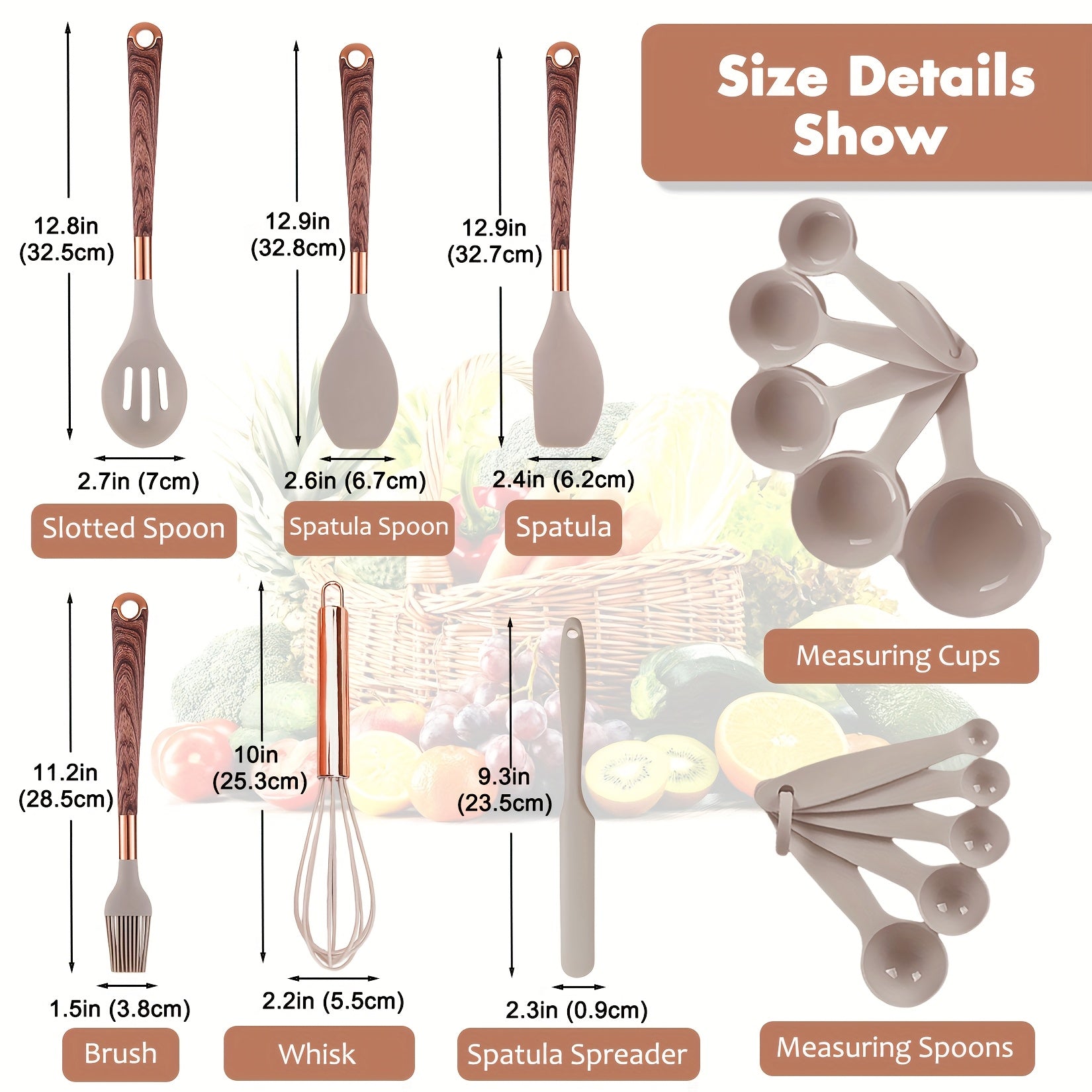 24pcs Silicone Cooking Utensils Set - Kitchen Utensils Set with Storage Box, Wood Pattern Handle Silicone Utensils for Cooking with Food Safety Turner, Pasta Server, Skimmer, Ladle, Spoon, Tong, Whisk