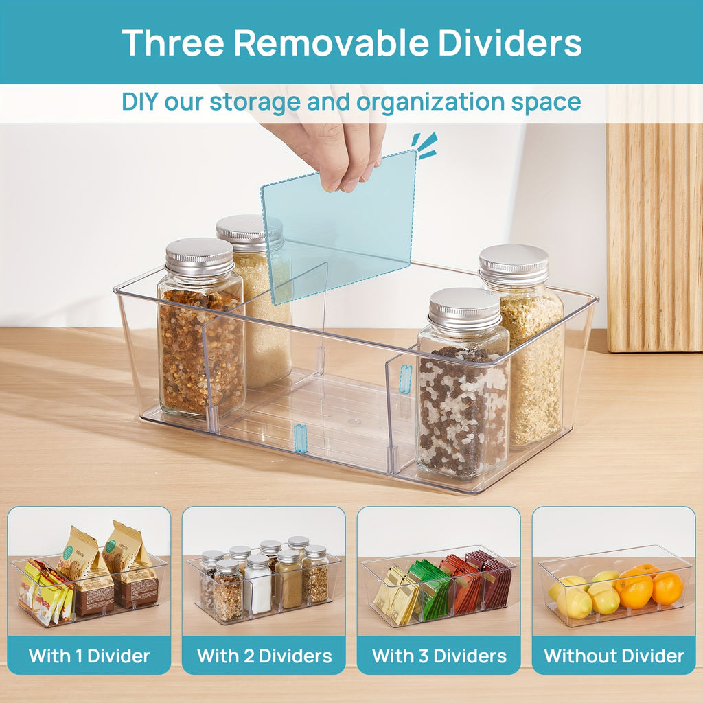 Kitchen Essential – [8 Transparent Storage Bins] Set of 8 Transparent Storage Bins for Organizing Food in The Pantry, Kitchen, Refrigerator, And Cabinets, Featuring 4 Compartments for Packet