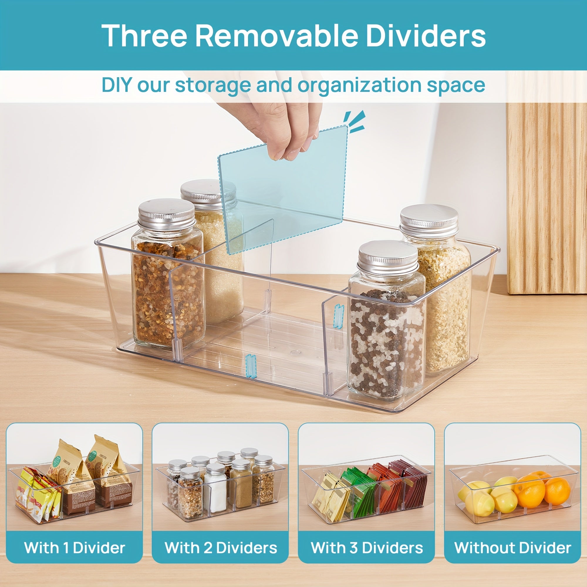 Kitchen Essential – [8 Transparent Storage Bins] Set of 8 Transparent Storage Bins for Organizing Food in The Pantry, Kitchen, Refrigerator, And Cabinets, Featuring 4 Compartments for Packet