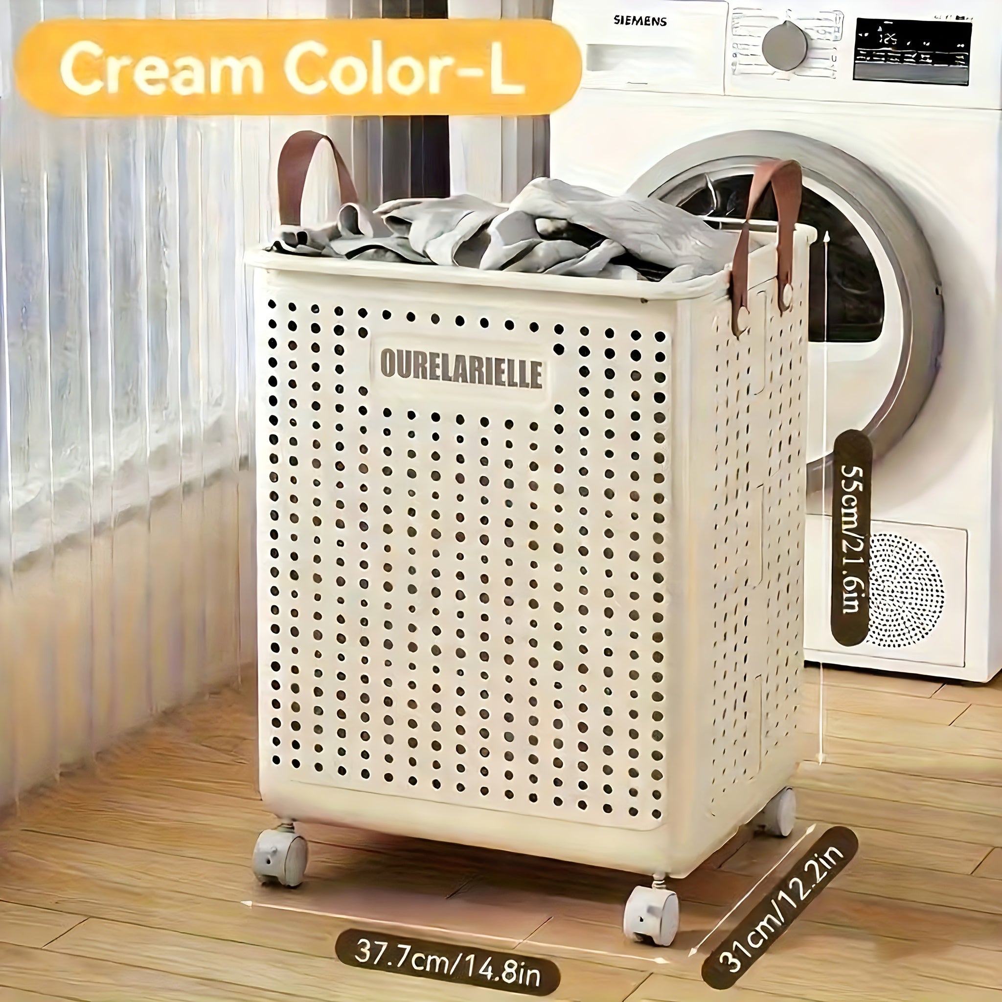 15.8/20GaA Large Foldable Wheeled Laundry Basket (Multiple Sizes Available) Without Lid - Faux Leather, Solid Color, Versatile Folding Portable Laundry Basket for Bathroom and Balcony Storage, Laundry Bag, Laundry Room Accessories, Laundry Baskets
