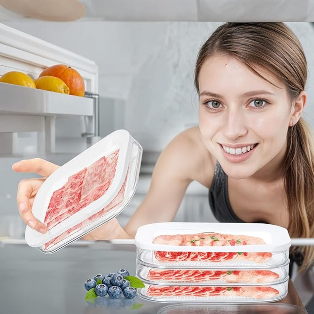[Meat Storage Container] Three-Layer Stackable Refrigerated Meat Storage Container Set with Cover-Vegetables, Fruits, Food Safety Refrigerator Finishing Rack Is Suitable for Cooked Meat, Turkey And Slicing-Necessary for Kitchen