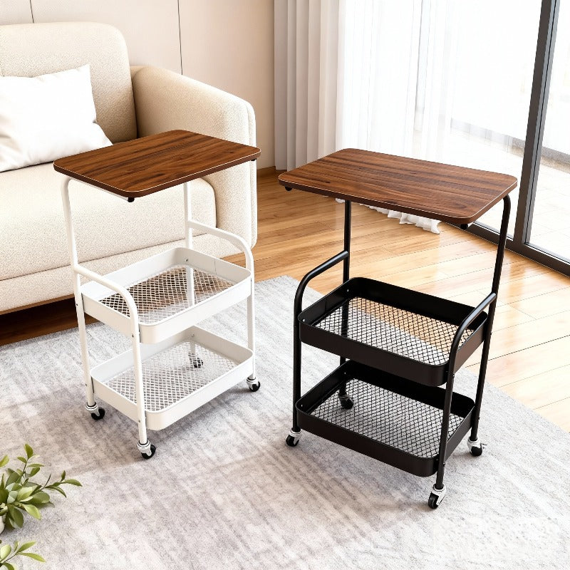 Premium Adjustable Home Storage Rack – durable multi-purpose storage, Three-Tier Metal Utility Cart Metal Storage Rack Rolling Cart with Wooden Tabletop Multifunctional Storage, designed for American homes, daily convenience and practical gifting