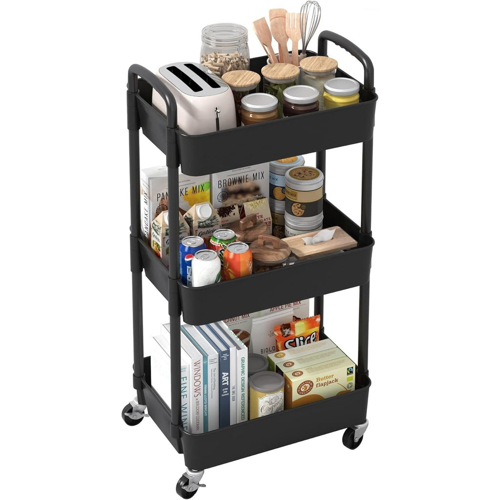 Smart Adjustable Home Storage Rack – durable multi-purpose storage, 3-Tier Plastic Rolling Utility Cart with Handle Multi-Functional Storage Trolley for Office Living Room, designed for American homes, daily convenience and practical gifting