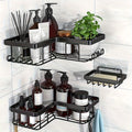 Corner Adhesive Shower Caddy, with Soap Holder And 12 Hooks, Rustproof Stainless Steel Bathroom Organizer, No Drilling Wall Mounted Rack, Black, 3-Pack
