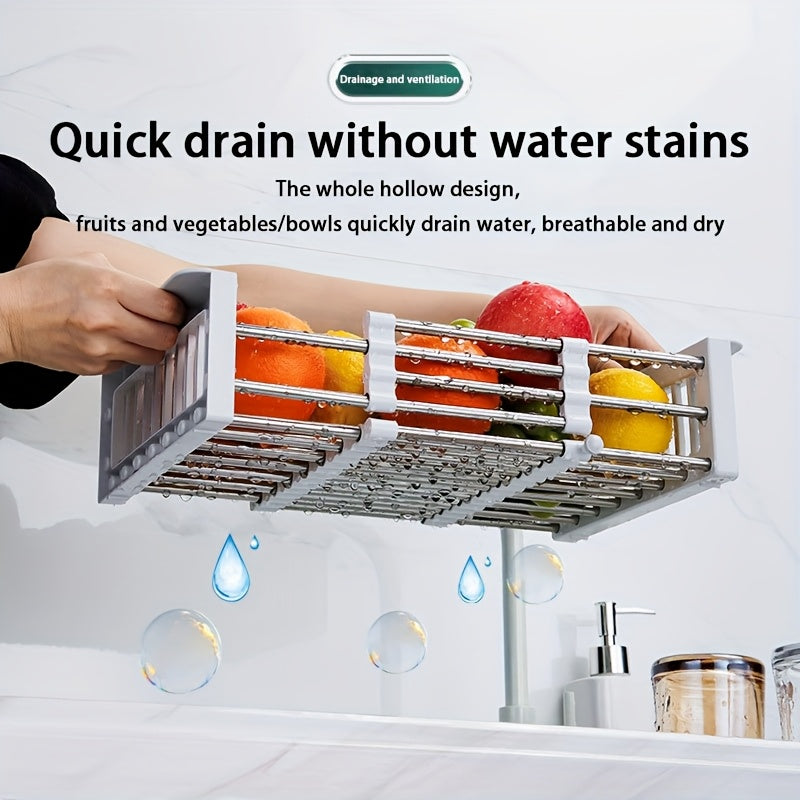 Kitchen Essential – Stainless Steel Retractable Drainage Basket, Kitchen Sink, Fruit And Vegetable Basket, Vegetable Rack, Household for Modern US Homes, easy meal prep and organization, Ver